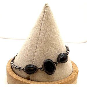 Vintage Sterling Silver Tiger’s Eye Bracelet 925 Bezel Set Toggle Clasp